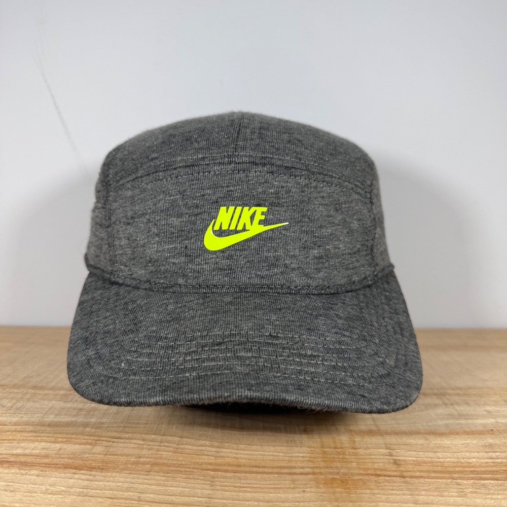 Nike Hat Womens Strapback Grey Volt Yellow Zip Pocket Running AW84 5 Panel Camp
